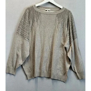 Vila Milano XL Pullover Sweater with Silver Rhinestones‎ Long Sleeve High Rise